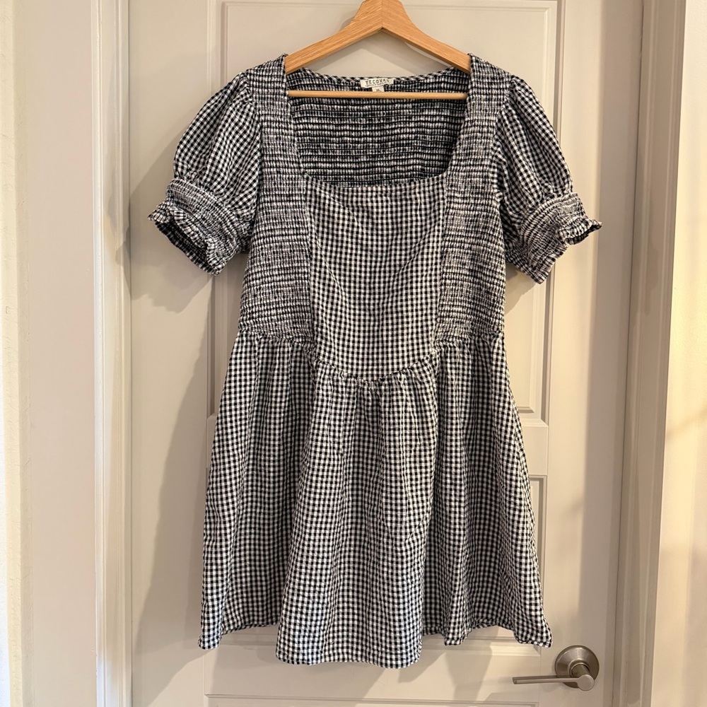 Tecovas Monochrome Gingham Mini Dress